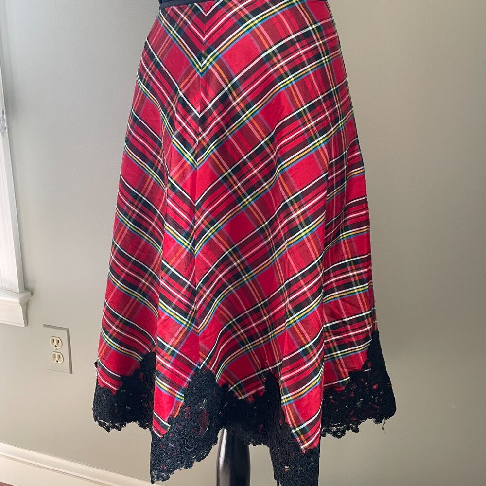 Adrianna Papell SILK Plaid Lace Skirt size 10 - Picture 3 of 6